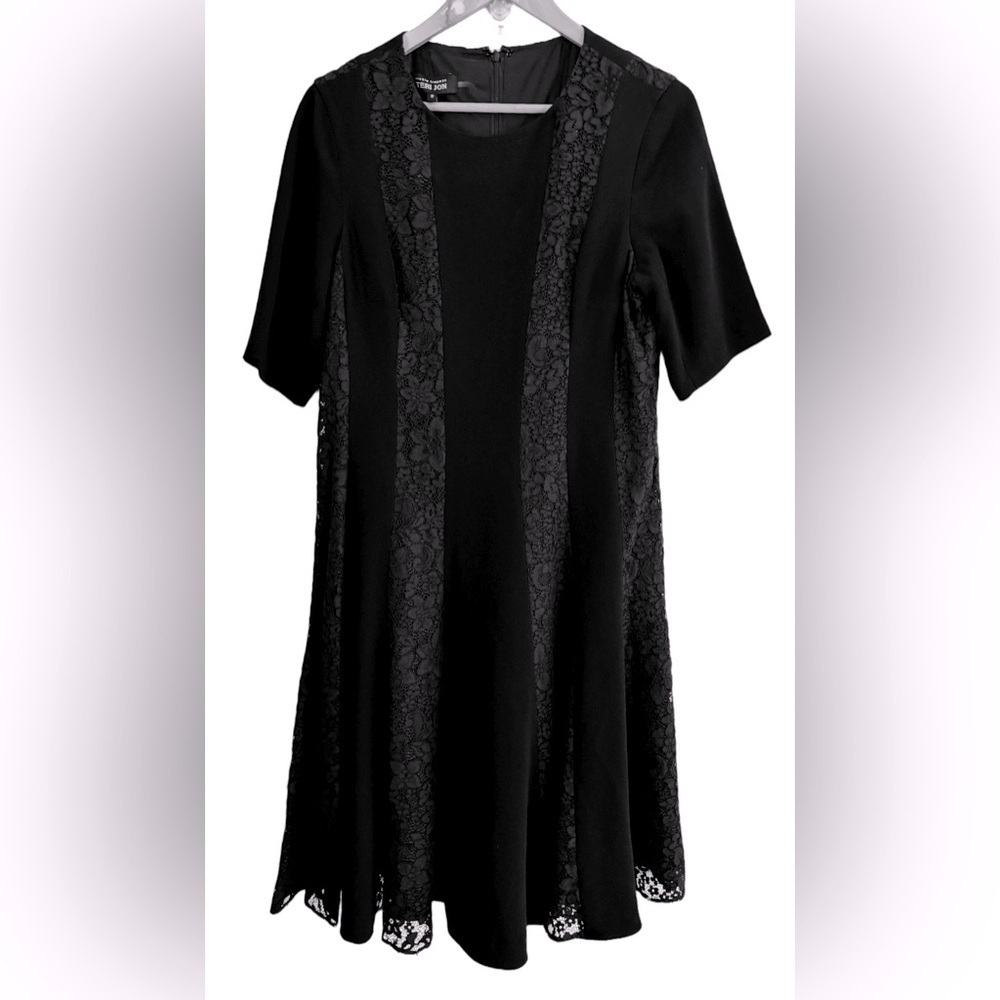 Teri Jon by Rickie Freeman blk lace elbw lngth midi ft n flr drss SZ 12 MOB